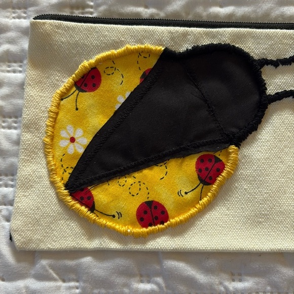 -Hand crafted Lady bug Embroidered pouch - Picture 3 of 5